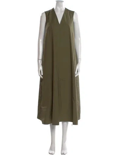 Pre-owned Co V-neck Midi Length Dress In Green