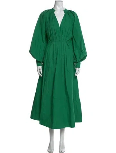 Pre-owned Co V-neck Midi Length Dress In Green