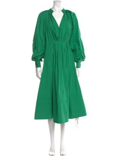 Pre-owned Co V-neck Midi Length Dress In Green