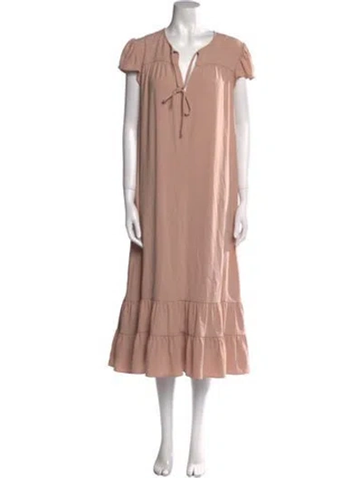 Pre-owned Co V-neck Midi Length Dress In Neutral