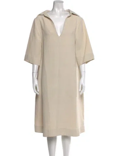 Pre-owned Co V-neck Midi Length Dress In Neutral