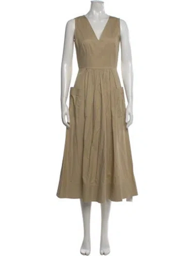 Pre-owned Co V-neck Midi Length Dress In Neutral