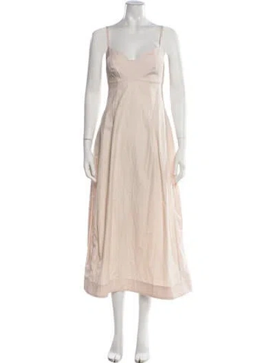 Pre-owned Co V-neck Midi Length Dress In Neutrals