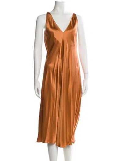 Pre-owned Co V-neck Midi Length Dress In Orange