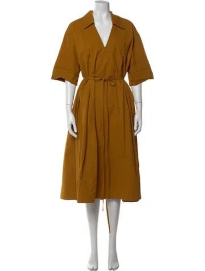 Pre-owned Co V-neck Midi Length Dress In Orange