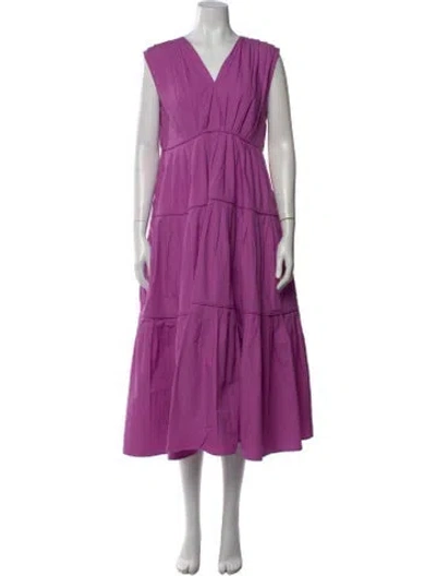 Pre-owned Co V-neck Midi Length Dress In Purple