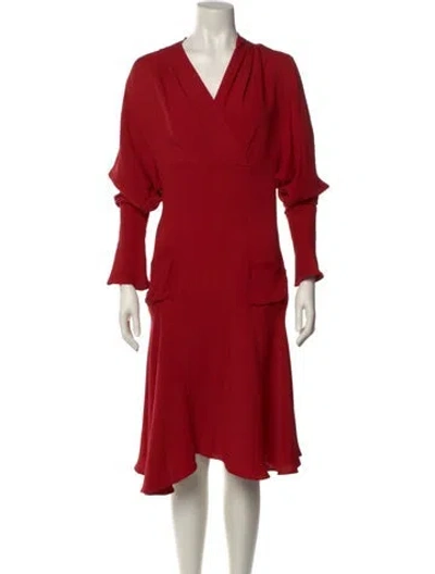 Pre-owned Co V-neck Midi Length Dress In Red