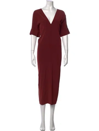 Pre-owned Co V-neck Midi Length Dress In Red