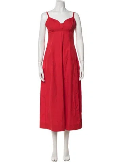 Pre-owned Co V-neck Midi Length Dress In Red