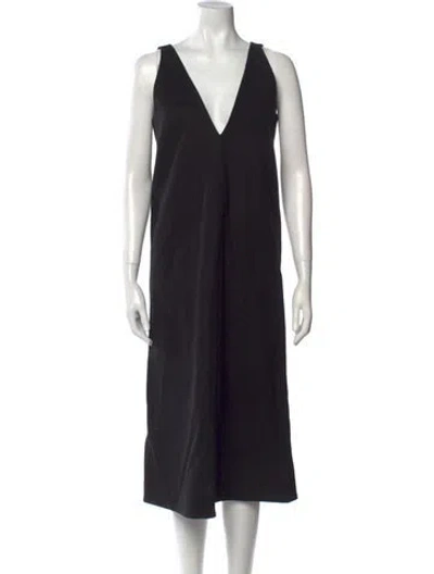 Pre-owned Co V-neck Midi Length Dress W/ Tags In Black