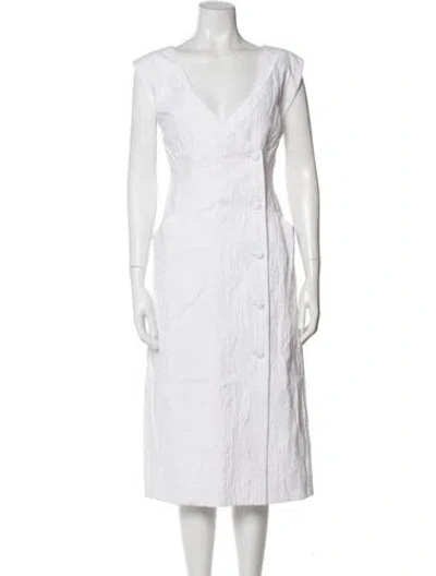 Pre-owned Co V-neck Midi Length Dress In White