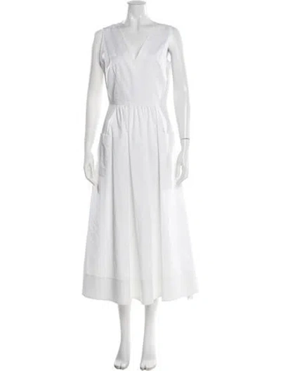 Pre-owned Co V-neck Midi Length Dress In White