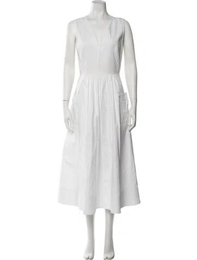 Pre-owned Co V-neck Midi Length Dress In White