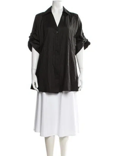 Pre-owned Co V-neck Short Sleeve Button-up Top In Black