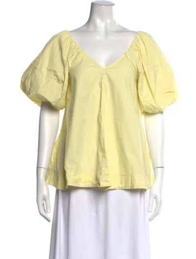 Pre-owned Co V-neck Short Sleeve Top In Yellow