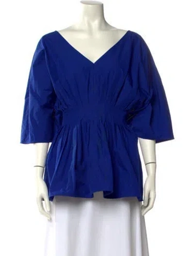 Pre-owned Co V-neck Three-quarter Sleeve Blouse In Blue