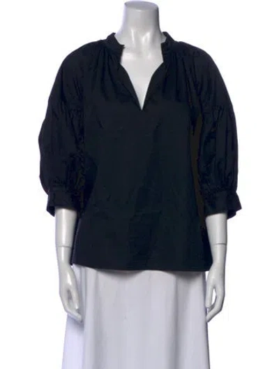 Pre-owned Co V-neck Three-quarter Sleeve Blouse In Multi