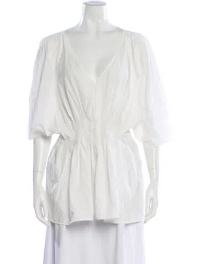 Pre-owned Co V-neck Three-quarter Sleeve Blouse In White