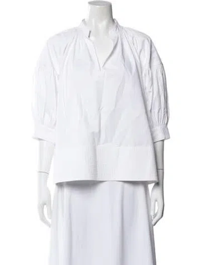 Pre-owned Co V-neck Three-quarter Sleeve Blouse In White