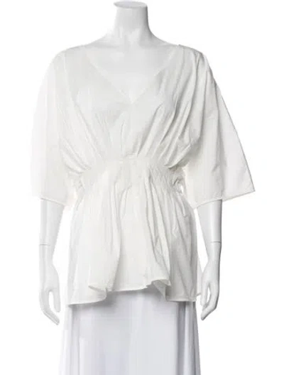 Pre-owned Co V-neck Three-quarter Sleeve Blouse In White