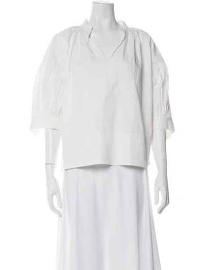 Pre-owned Co V-neck Three-quarter Sleeve Blouse In White