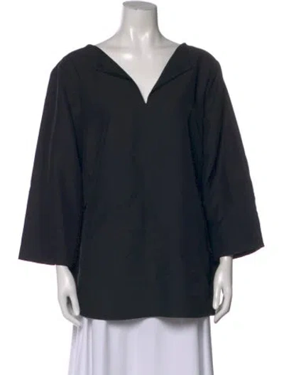 Pre-owned Co V-neck Three-quarter Sleeve Top In Black