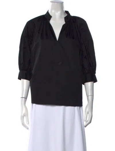 Pre-owned Co V-neck Three-quarter Sleeve Top In Black