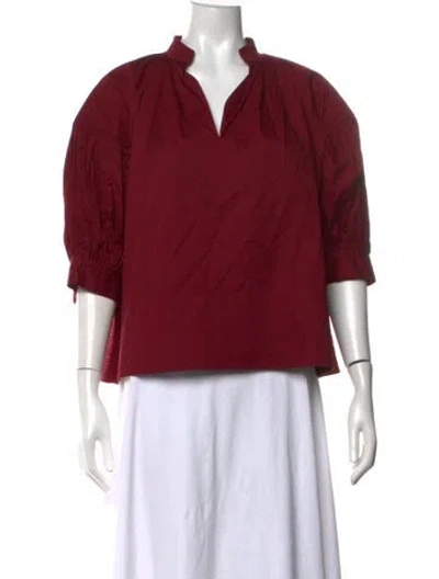 Pre-owned Co V-neck Three-quarter Sleeve Top In Burgundy