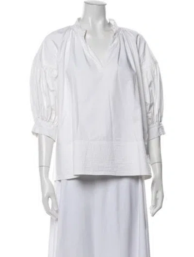 Pre-owned Co V-neck Three-quarter Sleeve Top In White