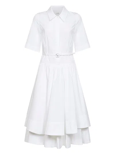 Co White Tton Poplin Belted Midi Dress