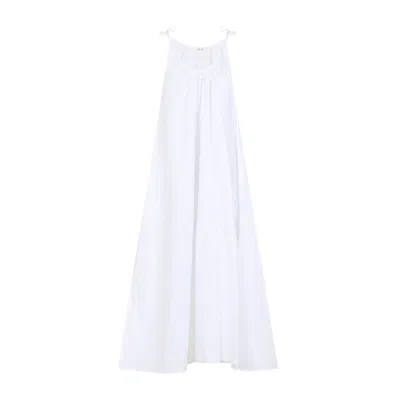 Co Gathered Neckline Midi Dress Tton Poplin In White