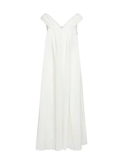 Co White Plissé Fabric Long Dress