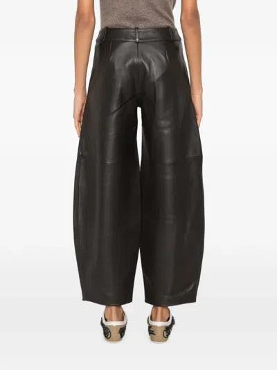 Co Wide-leg Leather Trousers In Brown