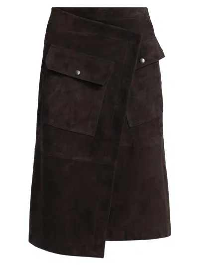 Co Women's Asymmetric Suede Wrap Midi-skirt In Brown