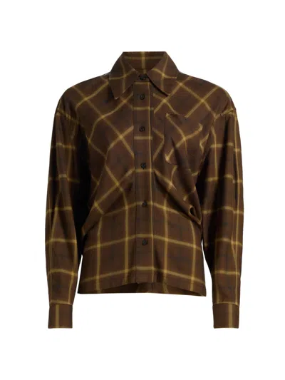 Co Women's Check Plaid Banana-sleeve Shirt In Brown