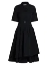 Co Short-sleeve Belted A-line Dress In Black