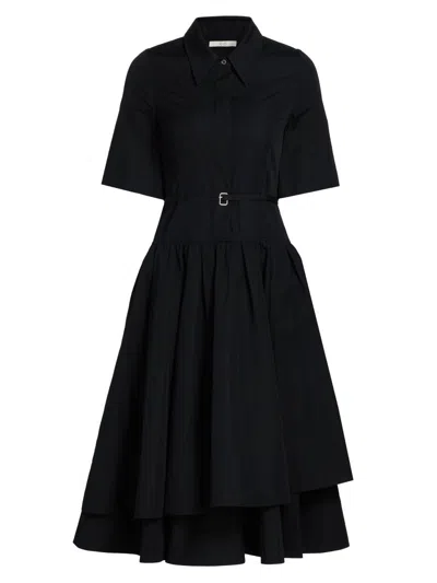 Co Short-sleeve Belted A-line Dress In Black