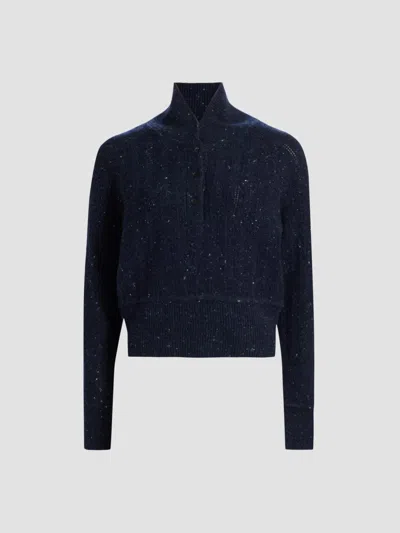Co Women's Cropped Henley Sweater In Navy Melange