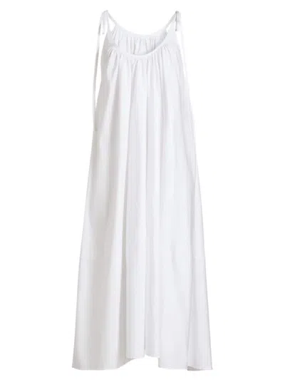 Co Women's Gathered Tton Poplin Maxi Dress In White