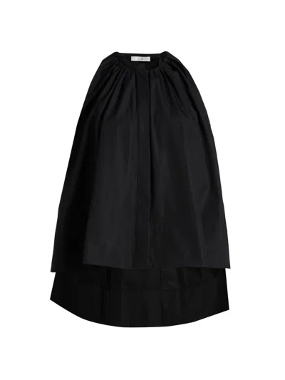 Co Women's Gathered High-low Tton Poplin Top In Black