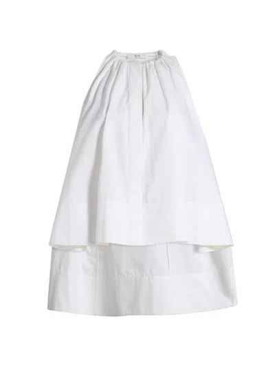 Co Women's Gathered High-low Tton Poplin Top In White