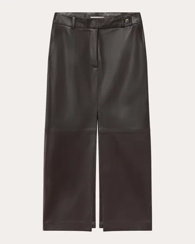 Co Women's Leather Front-slit Midi Skirt In Brown