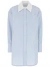 Co Women's Patch Pocket Button Down Shirt In Blue Stripe In Blue