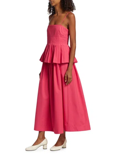 Co Pleated Peplum A-line Midi Dress In Pink