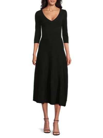 Co Women's V-neck A-line Midi-dress In Black
