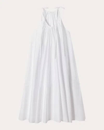 Co Women'stton Poplin Gathered Midi Dress In White