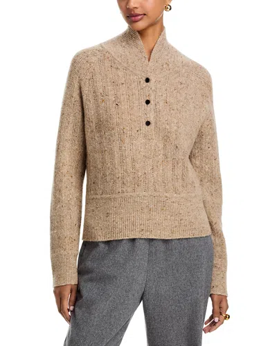 Co Wool And Cashmere Blend Cropped Henley Sweater In Brown