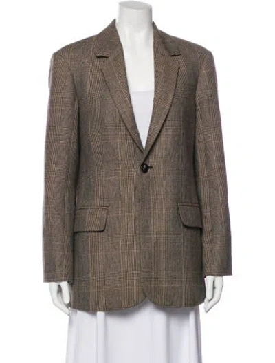 Pre-owned Co Wool Plaid Print Blazer In Green