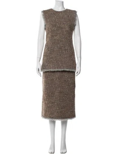 Pre-owned Co Wool Tweed Pattern Skirt Set In Brown