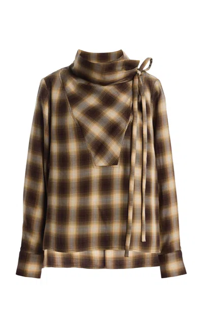 Co Workwear Tencel Plaid Shirt In Brown